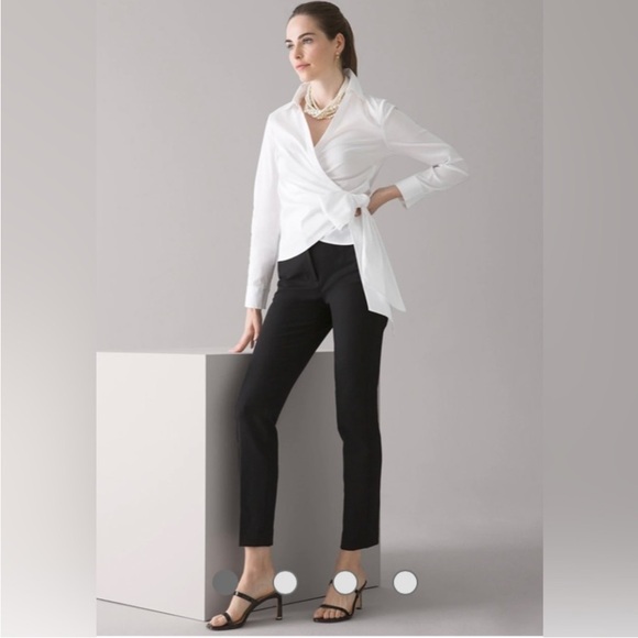 WHBM Slim Ankle Length Black Dress Pants Tuxedo Stripe  8 - Picture 1 of 10